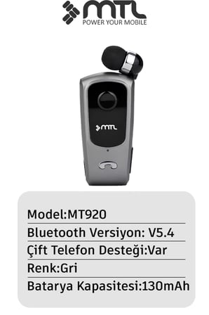 Yaka Klipsli Mono Makaralı Bluetooth Kulaklık Çift Telefon Destekli Mt920