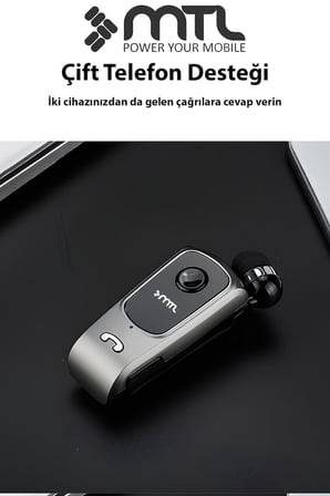 Yaka Klipsli Mono Makaralı Bluetooth Kulaklık Çift Telefon Destekli Mt920