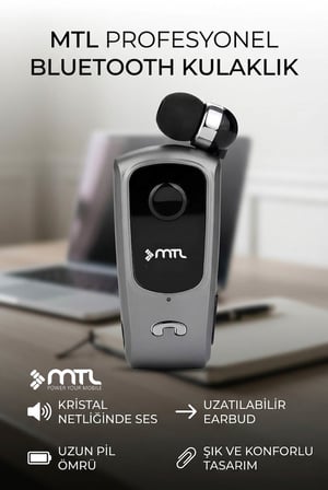 Yaka Klipsli Mono Makaralı Bluetooth Kulaklık Çift Telefon Destekli Mt920