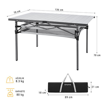 KingCamp Granite Plus XXL Alüminyum Katlanır Kamp Masası Silver