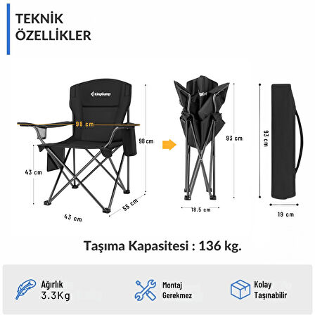 KingCamp Lotus XL Cool Ice Ultra Konforlu & Takviyeli Kamp Sandalyesi Black