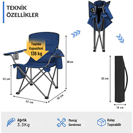 KingCamp Lotus XL Cool Ice Ultra Konforlu & Takviyeli Kamp Sandalyesi Blue