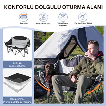 KingCamp Loveseat Double Çift Kişilik Katlanır Kamp Sandalyesi B.Grey
