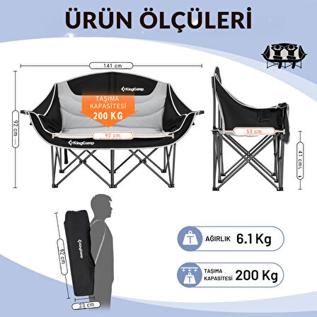KingCamp Loveseat Double Çift Kişilik Katlanır Kamp Sandalyesi B.Grey