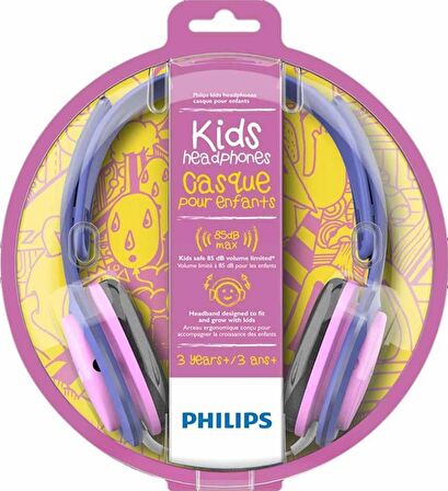 Philips SHK2000PK Kablolu Kulak Üstü Çocuk Kulaklığı 85dB - Pembe Mor