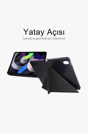 Fuchsia iPad Air 11 (2024-2025) ile Uyumlu Renkli Karbon Trifolding Kalem Bölmeli Tablet Kılıfı