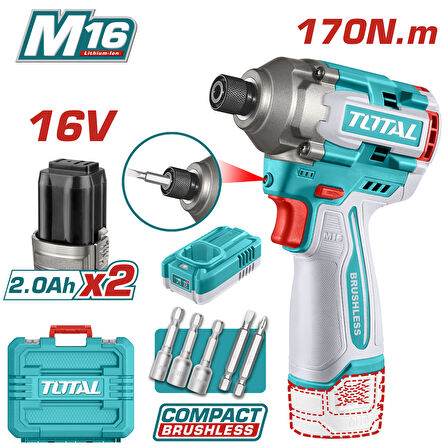 TOTAL LI-ION AKÜLÜ DARBELİ VİDALAMA 16V TIRLI16178E