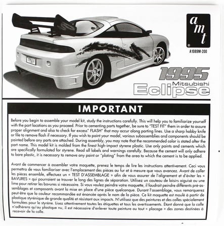 1/25 1995 Mitsubishi Eclipse Araba Maketi, AMT Model 1089