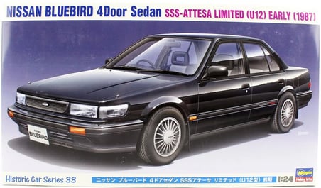 1/24 Nissan Bluebird 4-Door Sedan SSS-Attesa Limited (U12) 1987 Araba Maketi, Hasegawa 21133