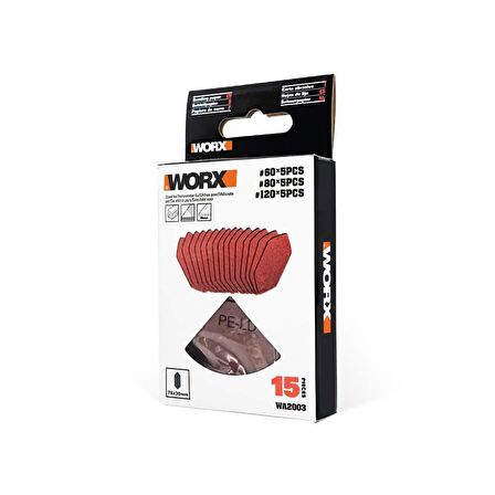 WORX WA2003 76x30mm 60, 80, 120 Kum, 15 Adet Cırtlı Universal Mouse Parmak Zımpara Kâğıdı Seti