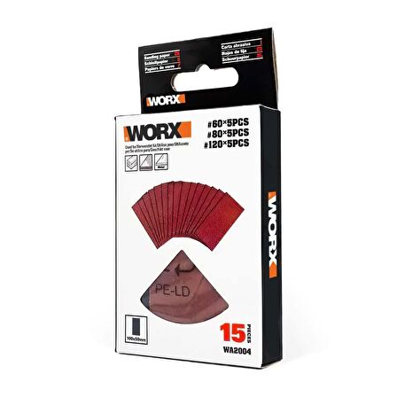 WORX WA2004 100x50mm 60, 80, 120 Kum, 15 Adet Cırtlı Universal Zımpara Kâğıdı Seti