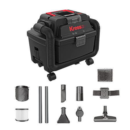 Kress KH035.9 20Volt 250W/17Kpa Kömürsüz Flexi Esnek Hortumlu Profesyonel Şarjlı Islak/Kuru Süpürge & Üfleme (Akü Dahil Değildir)