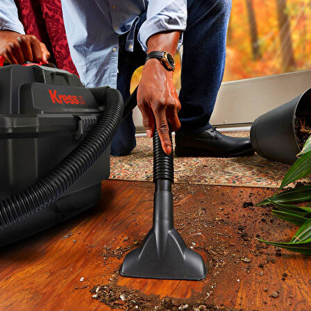 Kress KH035.9 20Volt 250W/17Kpa Kömürsüz Flexi Esnek Hortumlu Profesyonel Şarjlı Islak/Kuru Süpürge & Üfleme (Akü Dahil Değildir)