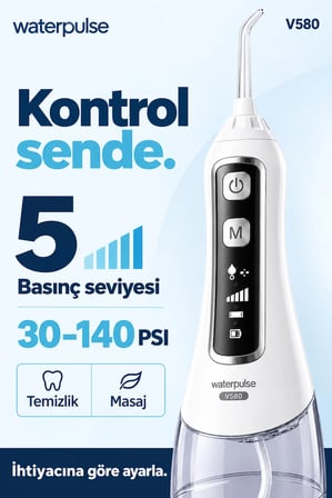 Waterpulse V580 Water Flosser Taşınabilir Şarjlı Masajlı Diş/Protez Bakım ve Ağız Duşu-Mor