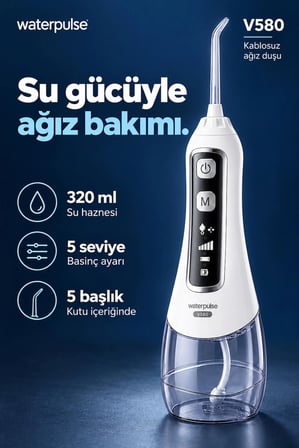 Waterpulse V580 Water Flosser Taşınabilir Şarjlı Masajlı Diş/Protez Bakım ve Ağız Duşu-Mor