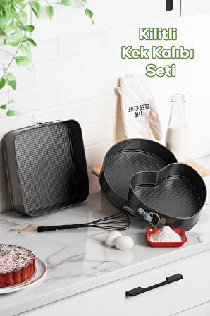 Porsima 911 3lü Yanmaz Yapışmaz Metal Kilitli Kelepçeli Kek Kalıbı Seti