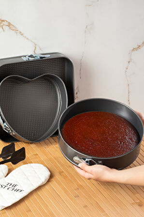 Porsima 911 3lü Yanmaz Yapışmaz Metal Kilitli Kelepçeli Kek Kalıbı Seti