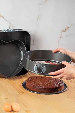 Porsima 911 3lü Yanmaz Yapışmaz Metal Kilitli Kelepçeli Kek Kalıbı Seti