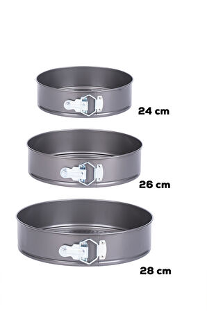 Porsima 912 3lü Yanmaz Yapışmaz Metal Kilitli Kelepçeli Yuvarlak Kek Kalıbı Seti