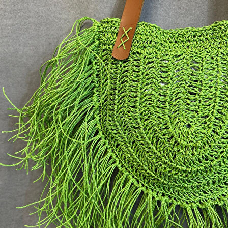 Uretti - Ayşe 4723 El Örgüsü Püsküllü Kağıt İp Kadın Omuz Çantası