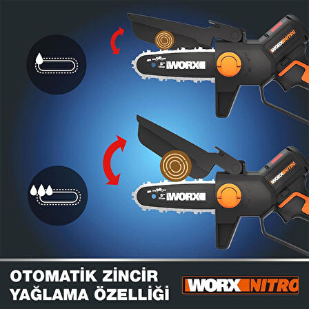 WORX WG325E 20Volt 2.0Ah Li-ion 12CM Profesyonel Şarjlı Kömürsüz Zincirli Testere