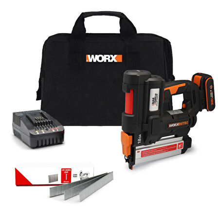 WORX WX842 20Volt/2.0Ah Li-ion 15-50mm Profesyonel Şarjlı Çivi Çakma Makinesi + 2700 Adet Yedek Çivi