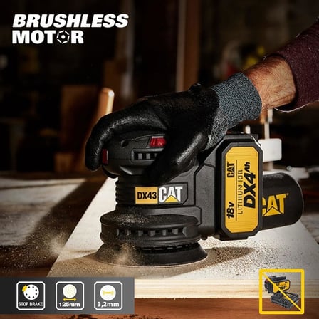CAT DX43B 18Volt 125mm Kömürsüz Devir Ayarlı Profesyonel Eksantrik Zımpara (Akü Dahil Değildir)