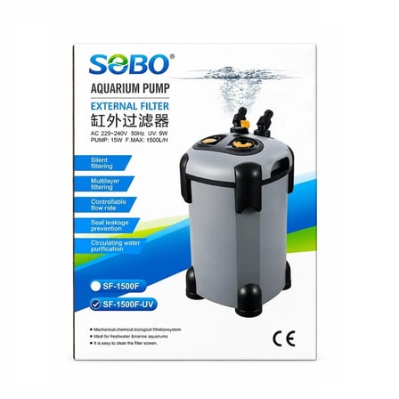 Sobo SF-1500F-UV Dahili 9W UV Lambalı Akvaryum Dış Filtre 15W 1500 L/H