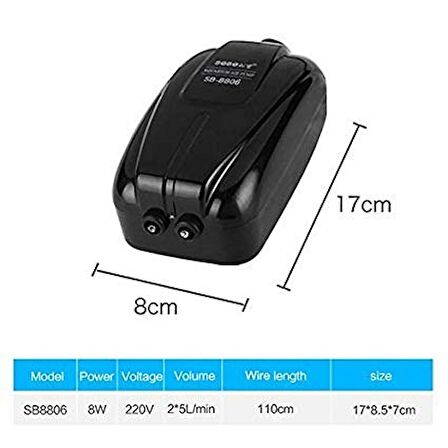 Sobo SB-8806 Çift Çıkışlı Hava Motoru, 2x5 Lt/Dakika