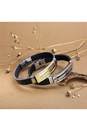 Grek Desenli Deri Kauçuk Çelik Erkek Bileklik