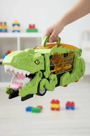 Miniso Lisanslı Dönüşüm Dinozor Serisi Pisti Düzenleme Aracı Yeşil – 2’si 1 Arada Arabalı Taşıma Çantası ve Dönüşebilir Oyun Seti 35,5 Cm