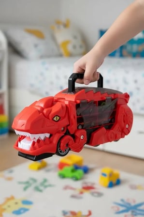 Miniso Lisanslı Dönüşüm Dinozor Serisi Pisti Düzenleme Aracı Kırmızı – 2’si 1 Arada Arabalı Taşıma Çantası ve Dönüşebilir Oyun Seti 35,5 Cm
