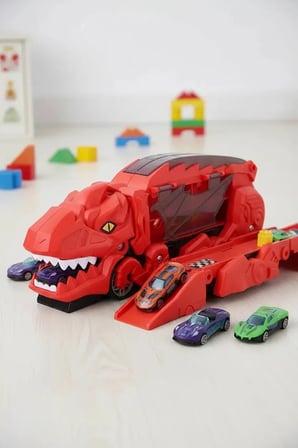 Miniso Lisanslı Dönüşüm Dinozor Serisi Pisti Düzenleme Aracı Kırmızı – 2’si 1 Arada Arabalı Taşıma Çantası ve Dönüşebilir Oyun Seti 35,5 Cm