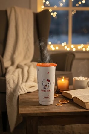 Sanrio Lisanslı Hello Kitty Paslanmaz Çelik Bardak – Peluş Dekoratif Kılıflı ve Sızdırmaz Kapaklı Koleksiyonluk Tasarım Bardak 550 ML