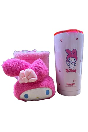 Sanrio Lisanslı My Melody Paslanmaz Çelik Bardak – Peluş Dekoratif Kılıflı ve Sızdırmaz Kapaklı Koleksiyonluk Tasarım Bardak 550 ML