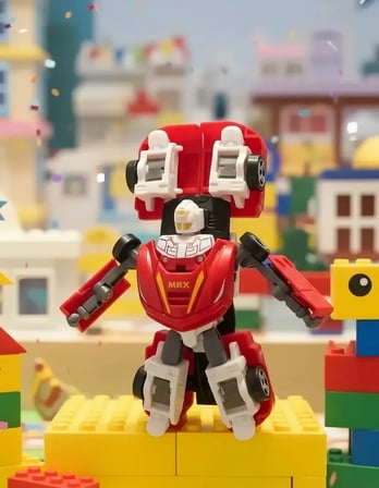 Miniso Lisanslı Metal Robota Dönüşen Yarış Arabası – Aksiyon Dolu Dayanıklı Tasarım Kırmızı/Mavi 14 Cm