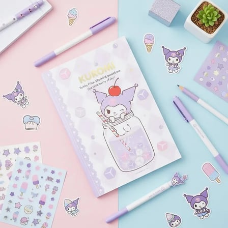Sanrio Lisanslı Kuromi Renkli Yaz Serisi EVA Kapaklı Çizgili Not Defteri – A5 Boyut Günlük Planlayıcı