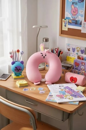 BT21 Lisanslı Cooky Hafızalı Köpük Boyun Yastığı – Yumuşak Dokulu Seyahat Yastığı 32 Cm