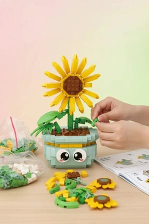 Bahar Ev Bitkileri Serisi Oyun Bloğu Ayçiçeği – Dekoratif Eğitici Oyuncak 10 Cm