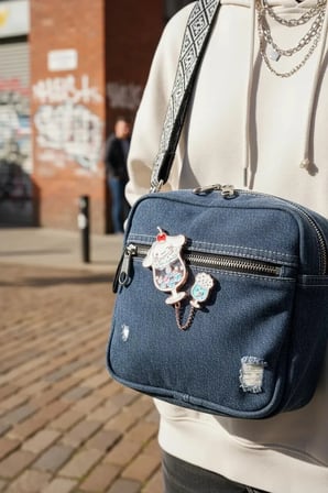 Sanrio Lisanslı Kuromi Yaz Plajı Serisi Metal Rozet ve Akrilik Anahtarlık Seti 7 Cm