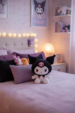 Sanrio Kuromi Lisanslı Oturan Pelüş Oyuncak – Yumuşak Dokulu Dekoratif Karakter Figür 40 Cm