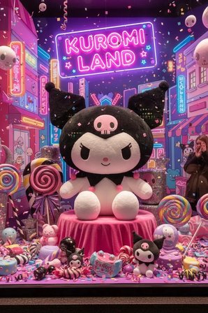 Sanrio Kuromi Lisanslı Oturan Pelüş Oyuncak – Yumuşak Dokulu Dekoratif Karakter Figür 40 Cm
