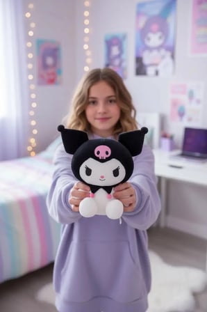 Sanrio Kuromi Lisanslı Oturan Pelüş Oyuncak – Yumuşak Dokulu Dekoratif Karakter Figür 40 Cm