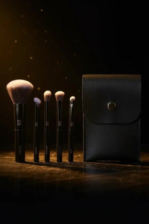 Miniso Lisanslı Black Gold Serisi Çantalı Makyaj Fırçası Seti – 5 Parça