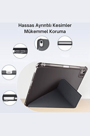iPad Air 11 inç 2025 M3 Çip Uyumlu Kalem Bölmeli Standlı Tri Folding Fuchsia Tablet Kılıfı