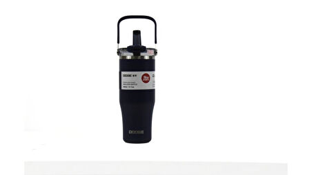Dodge DB-24584 Çift Kullanım Pipetli/Rahat İçim Siyah 1200ml Çelik Matara