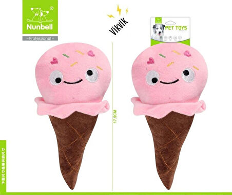 Nunbell Sesli Pembe Dondurma Peluş Köpek Oyuncağı 17,5 cm