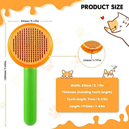 Otomatik Temizlenen Metal Dişli Kedi ve Köpek Fırçası Portakal 18 cm