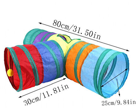 Ehlipet Kedi Oyuncağı Üç Yollu Tünel Renkli