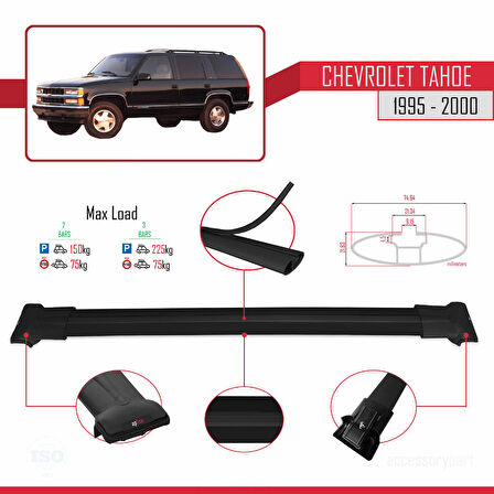 Chevrolet Tahoe 1995-2000 Arası ile Uyumlu FLY Model Ara Atkı Tavan Barı Siyah 2 Adet